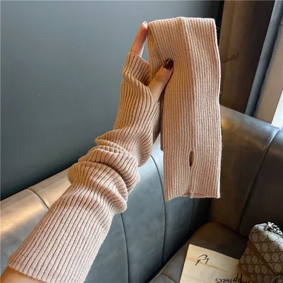 Versatile Gloves For Girls Arm Warmers Knitted Sleeves Long Fingerless Covers Pink Gray - Shop at LoveMi