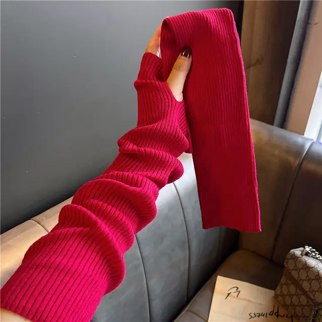 Versatile Gloves For Girls Arm Warmers Knitted Sleeves Long Fingerless Covers Red - Shop at LoveMi