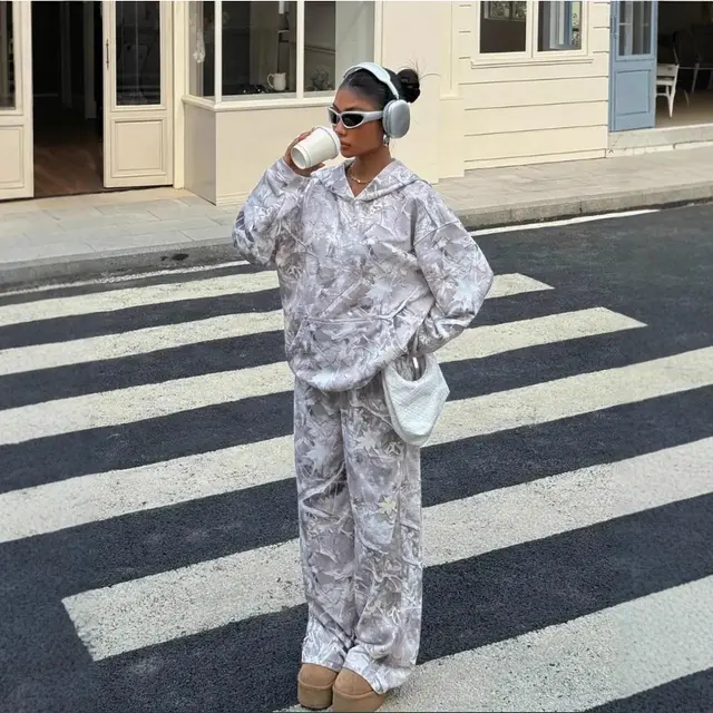 Street Fashion Camouflage Loose Casual Top With Straight leg Pants White Camouflage - Shop at LoveMi