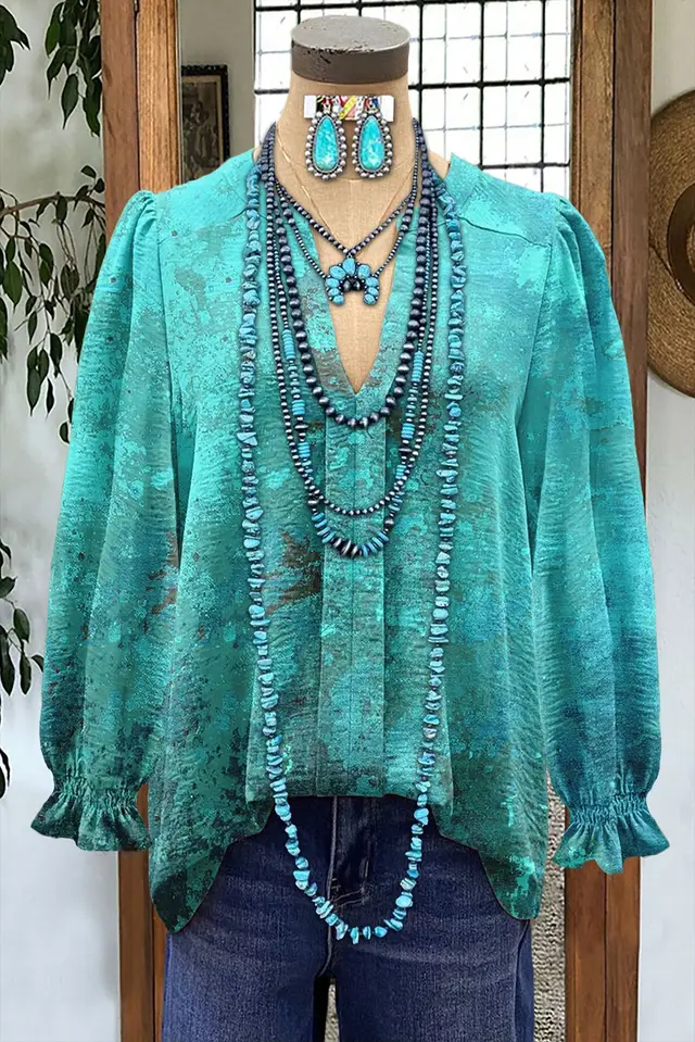 Women's Shirt Loose V Neck Long Sleeve Xjb5886Gr - Shop at LoveMi