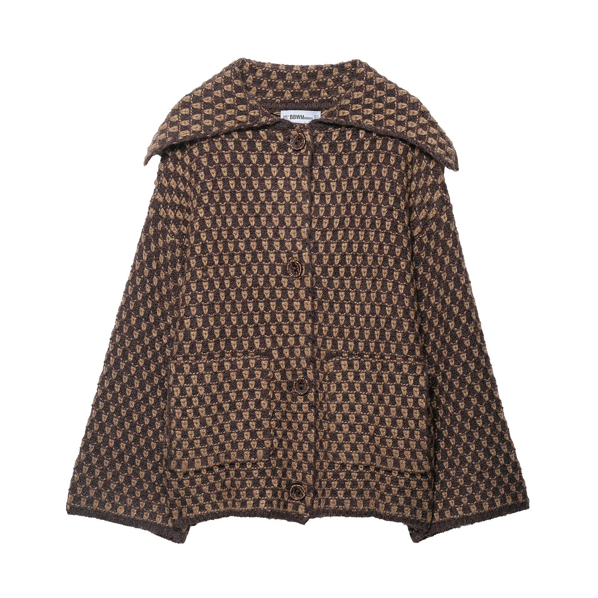 Autumn New European And American Style Big Lapel Knitted Coat - Caramel Color - View 1