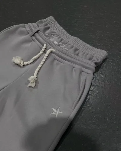 Trendy Double waist Five pointed Star Embroidery Couple Simple Casual Fake Two piece Wide leg Sweatpants Gray - Shop at LoveMi