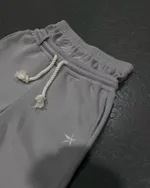 Trendy Double-waist Five-pointed Star Embroidery Couple Simple Casual Fake Two-piece Wide-leg Sweatpants - Gray