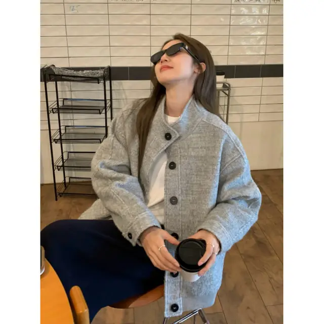 Gray Short Casual Jacket For Women, New Style, Early Autumn, Loose Fit - Shop at LoveMi