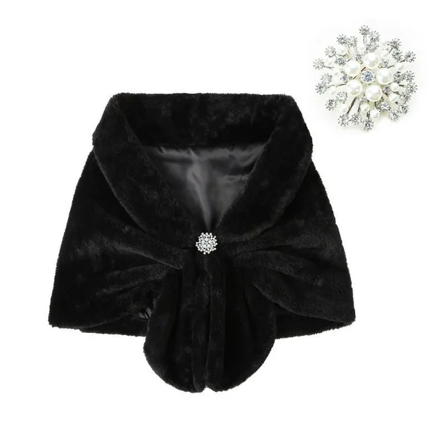 Fashion Faux Fur Women's Shawl Black Ribbon Brooch - Shop at LoveMi