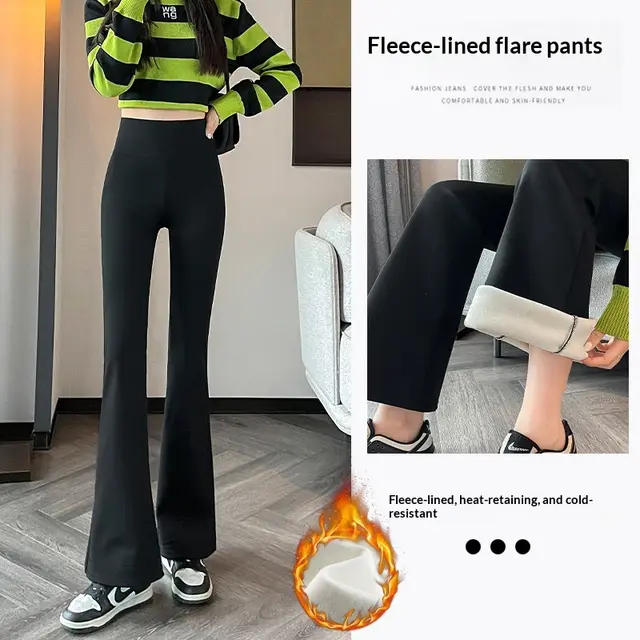 Women's High waisted Slim fit Stretchy Floor length Casual Pants Black With Extra Lining - Shop at LoveMi
