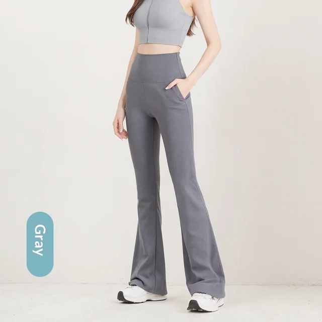 Women's High waisted Slim fit Stretchy Floor length Casual Pants Gray Pocket Regular - Shop at LoveMi