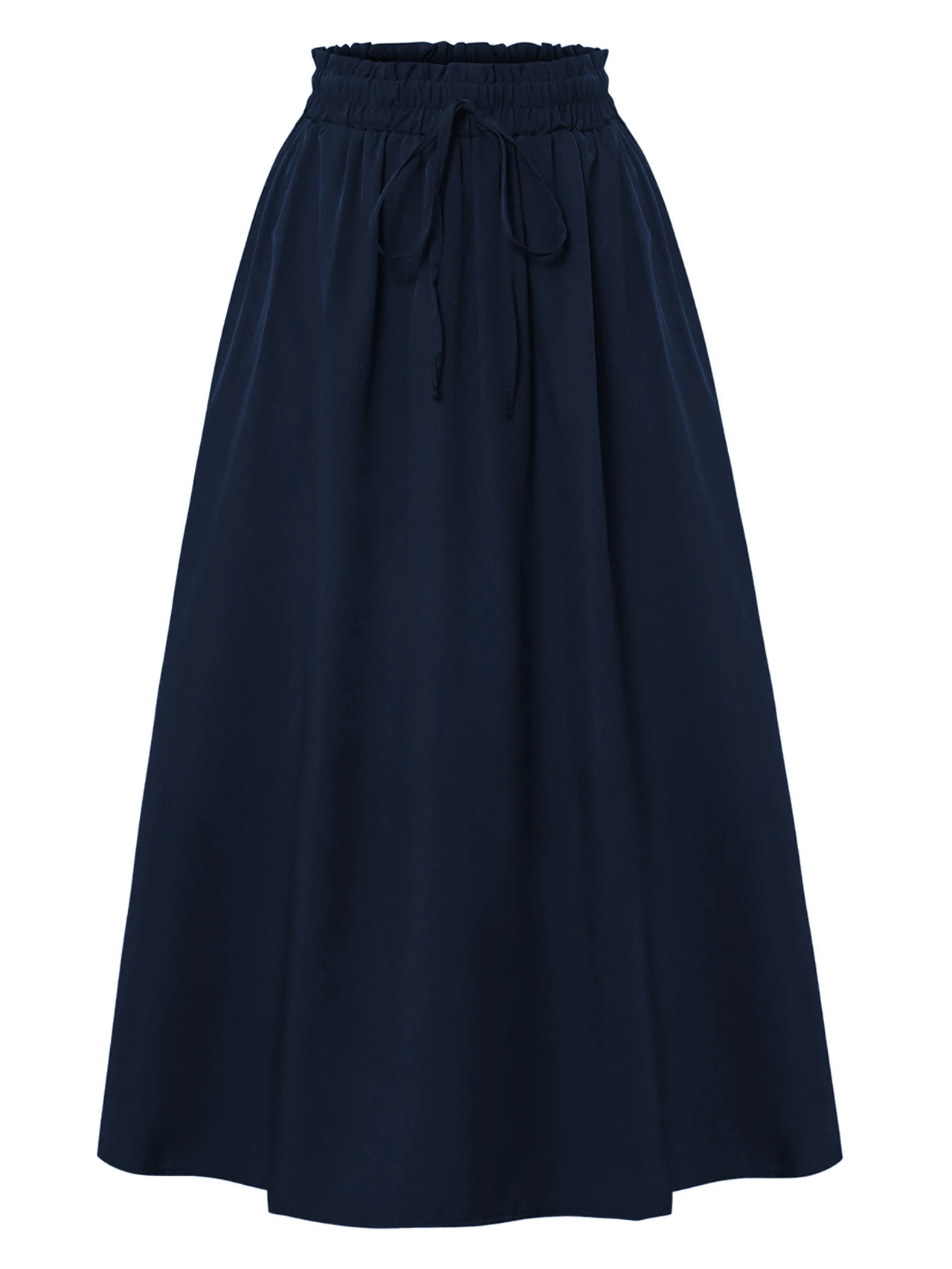Casual Loose Pocket Skirt With Drawstring And Drape - Dark Blue