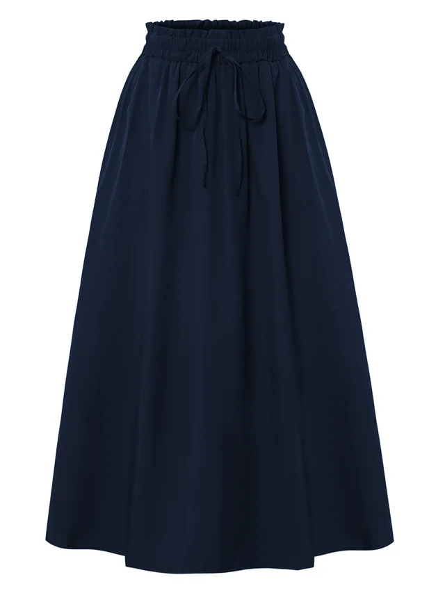 Casual Loose Pocket Skirt With Drawstring And Drape Dark Blue - Shop at LoveMi