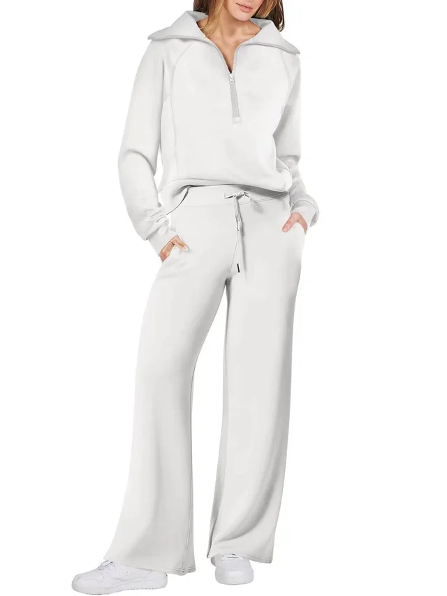 Europe And America Foreign Trade Autumn And Winter Fashion Casual Sport Two piece Set For Women White - Shop at LoveMi