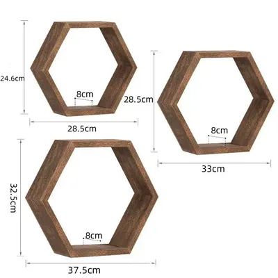 Wooden Household Wall mounted Hexagonal Storage Rack Minimalist Shelf Living Room Background Decoration Shelf Three Pieces - Shop at LoveMi
