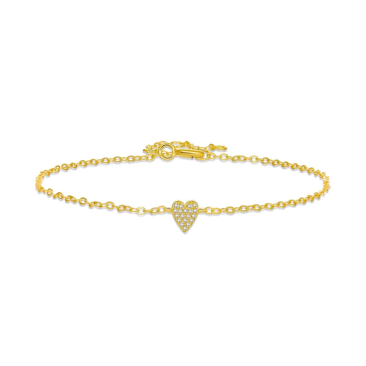Retro 925 Sterling Silver Heart-shaped Bracelet Ornament - 18K Gold