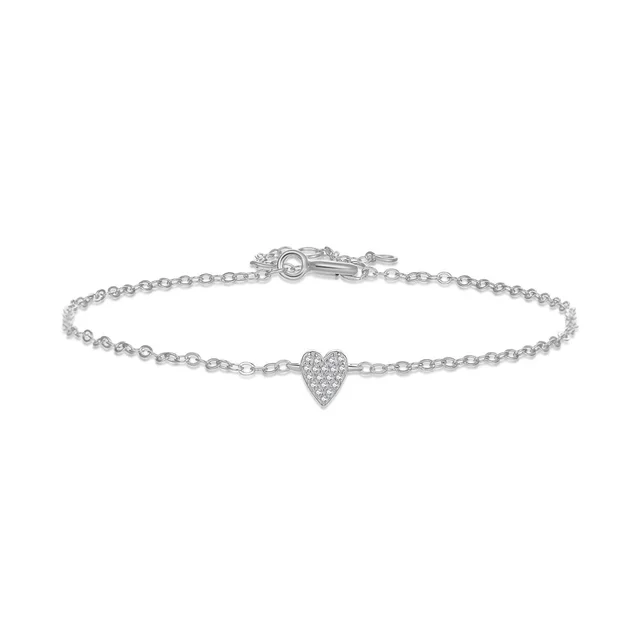 Retro 925 Sterling Silver Heart shaped Bracelet Ornament Platinum - Shop at LoveMi