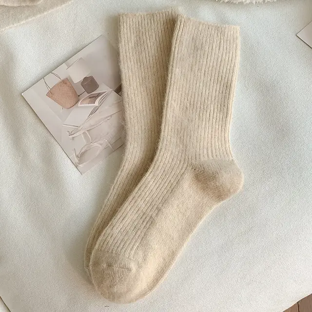 Autumn And Winter Solid Color Wool Socks Milk Coffee - Shop at LoveMi