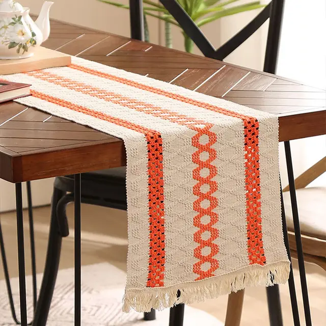 Retro Two color Braided Tassel Cotton Table Runner Orange Hemp Rope - Shop at LoveMi