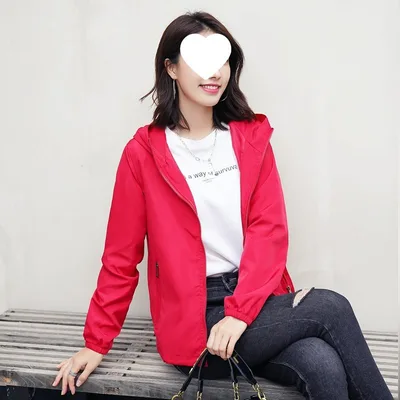 Women's Coat Spring And Autumn New Windbreaker For Petite Casual Hooded Windproof Red - Shop at LoveMi