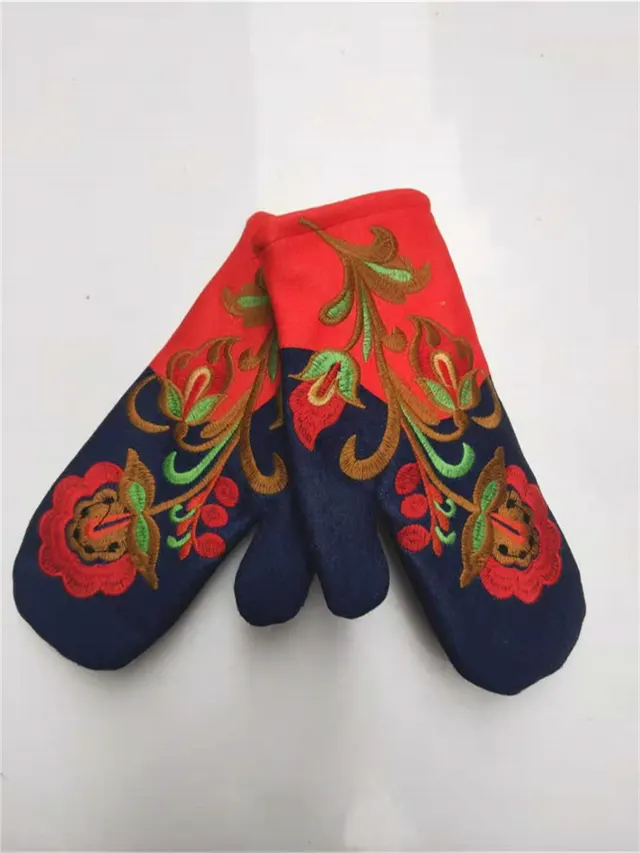 Thickened Color block Embroidered Winter Warm Gloves For Women Red - Shop at LoveMi
