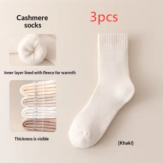 Fleece-lined Thick Sleep Maternity Socks Wool Socks - Khaki 3Pair