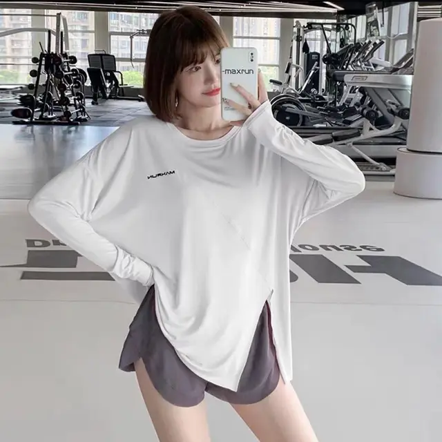 Quick dry T shirt Yoga Slit Sports Top White - Shop at LoveMi