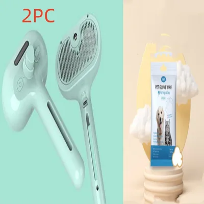 Pet Comb Self Cleaning Pets Hair Remover Brush For Dogs Grooming Tools Dematting Comb Built in Mist Humidifier Pet Products Green Set1 - Shop at LoveMi