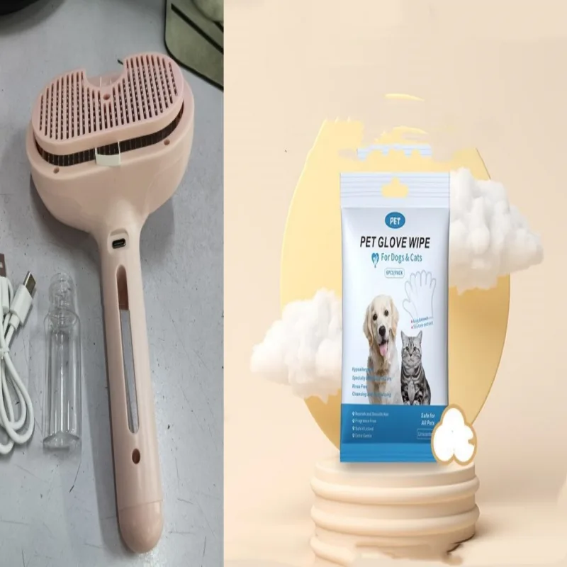 Pet Comb Self Cleaning Pets Hair Remover Brush For Dogs Grooming Tools Dematting Comb Built in Mist Humidifier Pet Products Pink - Shop at LoveMi