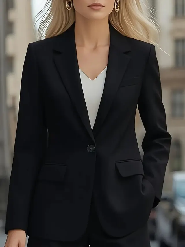 Autumn Long Sleeve Solid Color Button Cardigan Women's Blazer Black - Shop at LoveMi