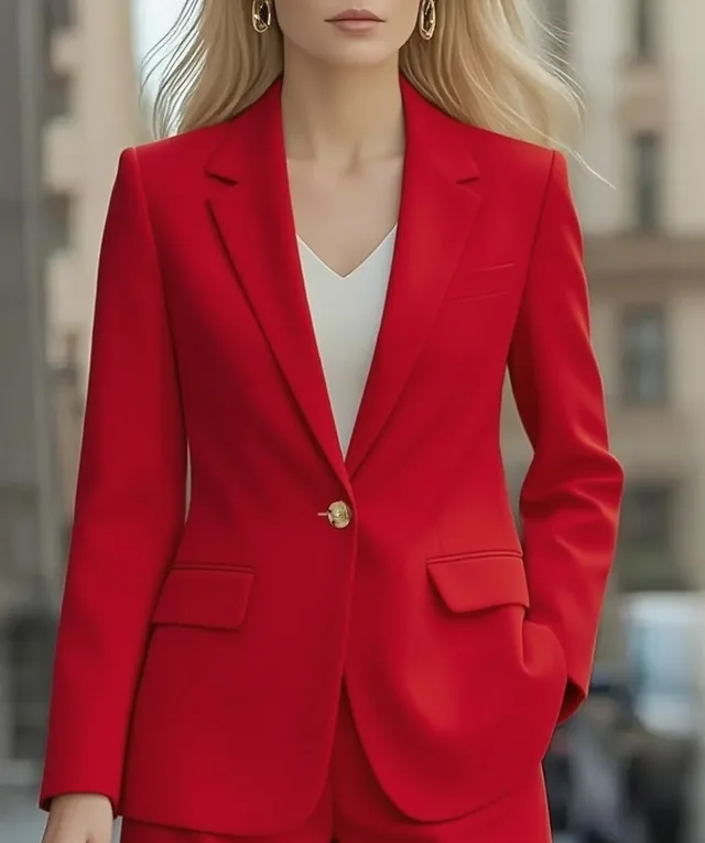 Autumn Long Sleeve Solid Color Button Cardigan Women's Blazer Red - Shop at LoveMi