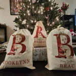 Cross-border Independent Station Christmas Drawstring Cotton And Linen Customizable Letter Bag - W