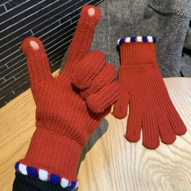 Winter Fingerless Knitted Gloves Touchscreen Warm Windproof Red - Shop at LoveMi