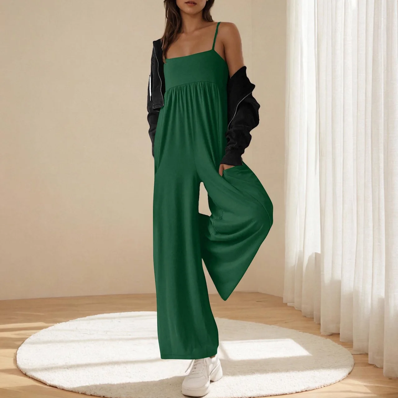 One-shoulder Strappy Backless Jumpsuit Women's Clothing - Green