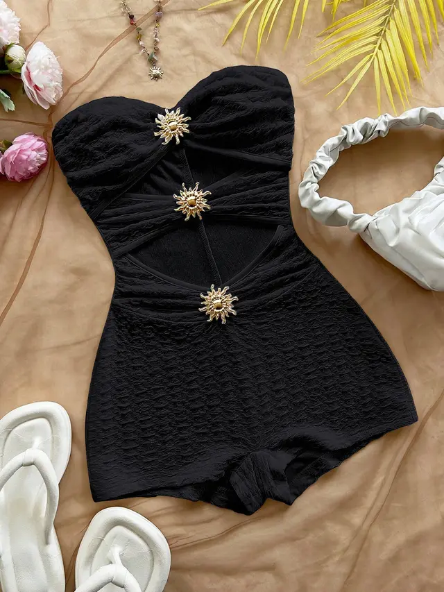 Knitted Texture Metallic Texture Slim Jumpsuit Black - Shop at LoveMi