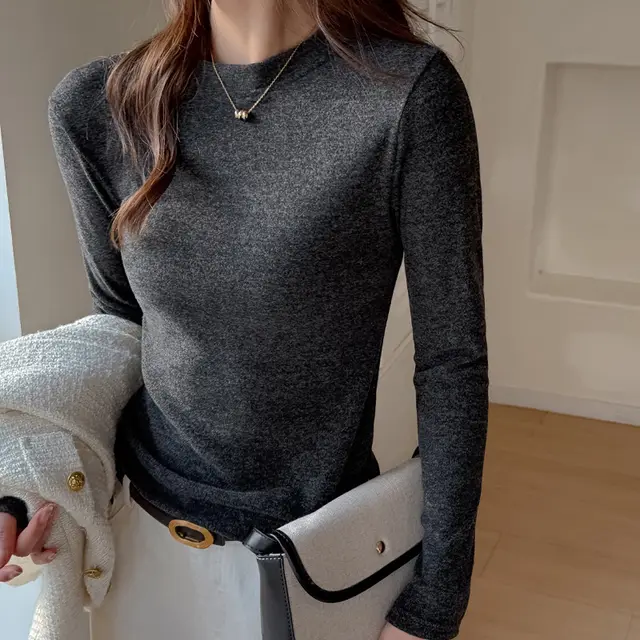 Autumn And Winter Shoulder T shirt High end Feel Can Be Worn As Outerwear Dark Heather Gray - Shop at LoveMi