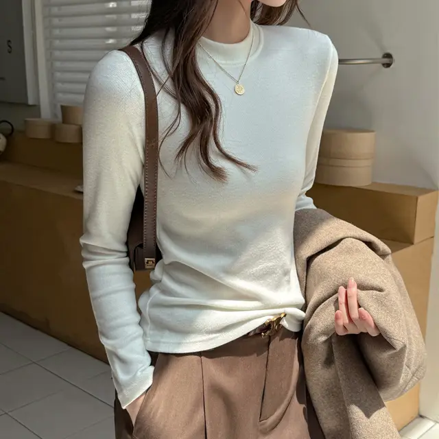 Autumn And Winter Shoulder T shirt High end Feel Can Be Worn As Outerwear White - Shop at LoveMi