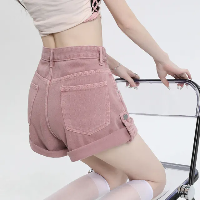 Cowboy Dirty Wide leg Denim Shorts For Women Dirty Pink - Shop at LoveMi