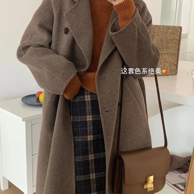 Women's Wool Coat Mid length Loose Thicken Autumn Winter New Style Overcoat Brown - Shop at LoveMi