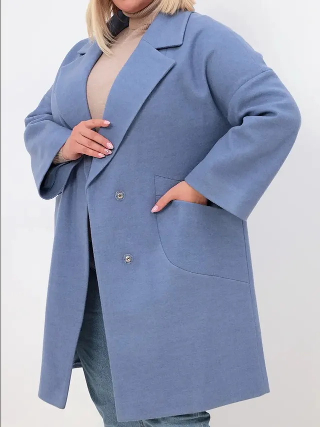 Long Wool Coat With Pockets For Women Sapphire Blue - Shop at LoveMi