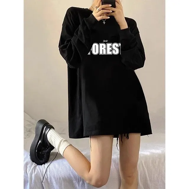 New Loose Niche Long sleeved Top For Spring And Autumn Black For - Shop at LoveMi