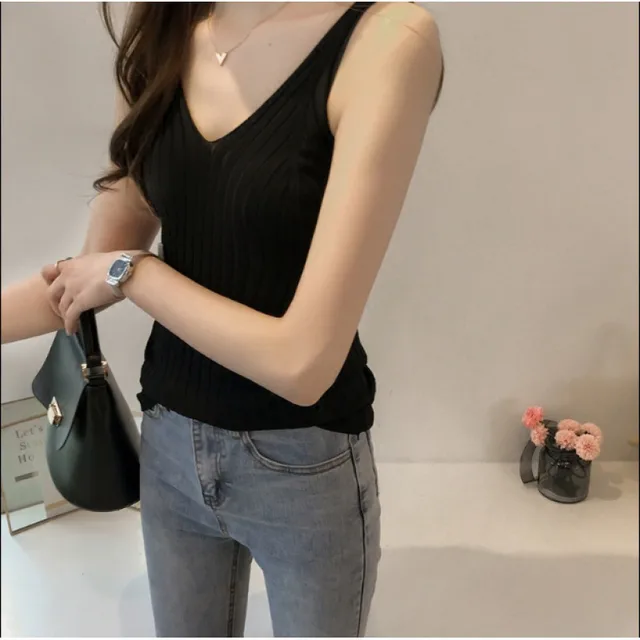 Polyester Knit Camisole Women's Top Black - Shop at LoveMi
