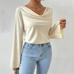Ladies' Mature And Intellectual Style T-shirt Elegant And Aloof Long-sleeved Top For Autumn And Winter - Apricot