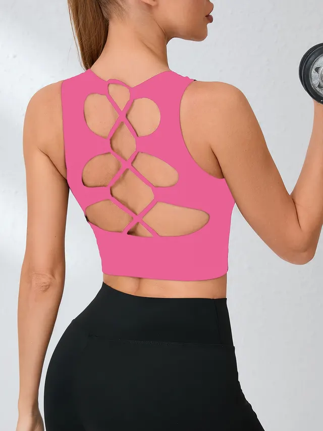 Women's Yoga Top Summer Seamless Quick Dry Four Way Stretch Backless Pink - Shop at LoveMi