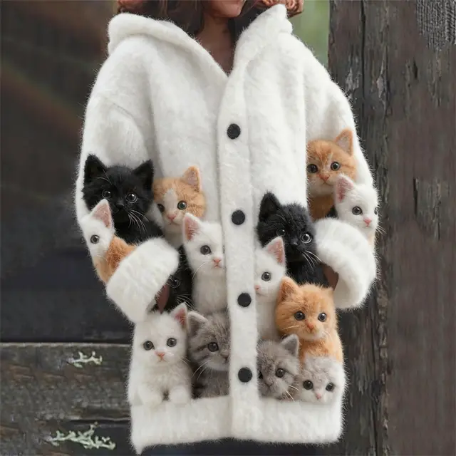 New Cat Pattern 3D Printed Casual Hooded Cape Jacket Wqjlwtsx6702 - Shop at LoveMi