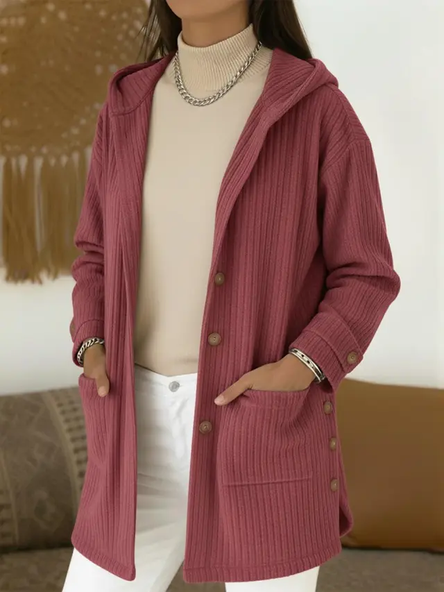 Women's Loose Hooded Corduroy Casual Jacket Peach - Shop at LoveMi