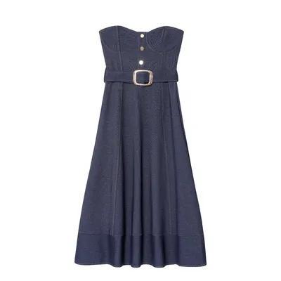 Lady's Belted Bustier Dress With Strap Top Strapless Dress S - Shop at LoveMi