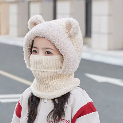 Neck Warmer Integrated Hood With Face Mask For Children Cycling Beige - Shop at LoveMi