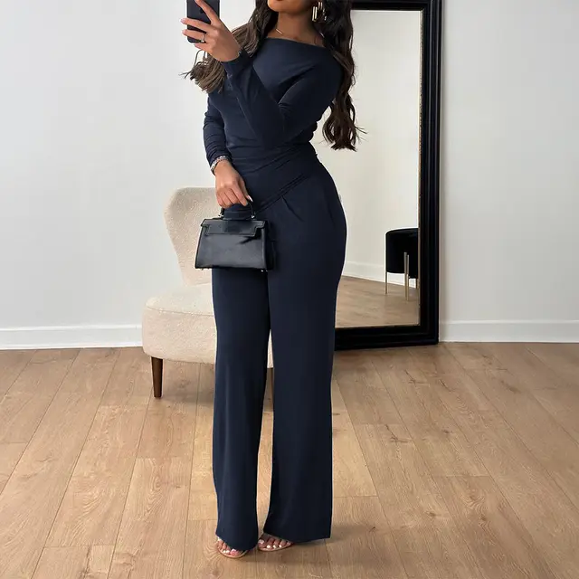 Women's Long sleeved Top And Pants Set Dark Blue - Shop at LoveMi
