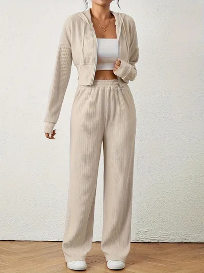 Women's Solid Color Top And Pants Set Apricot - Shop at LoveMi