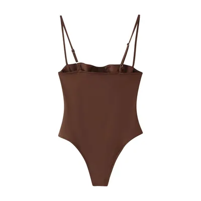 Women's Solid Color Camisole Underwear Bodysuit Brown - Shop at LoveMi