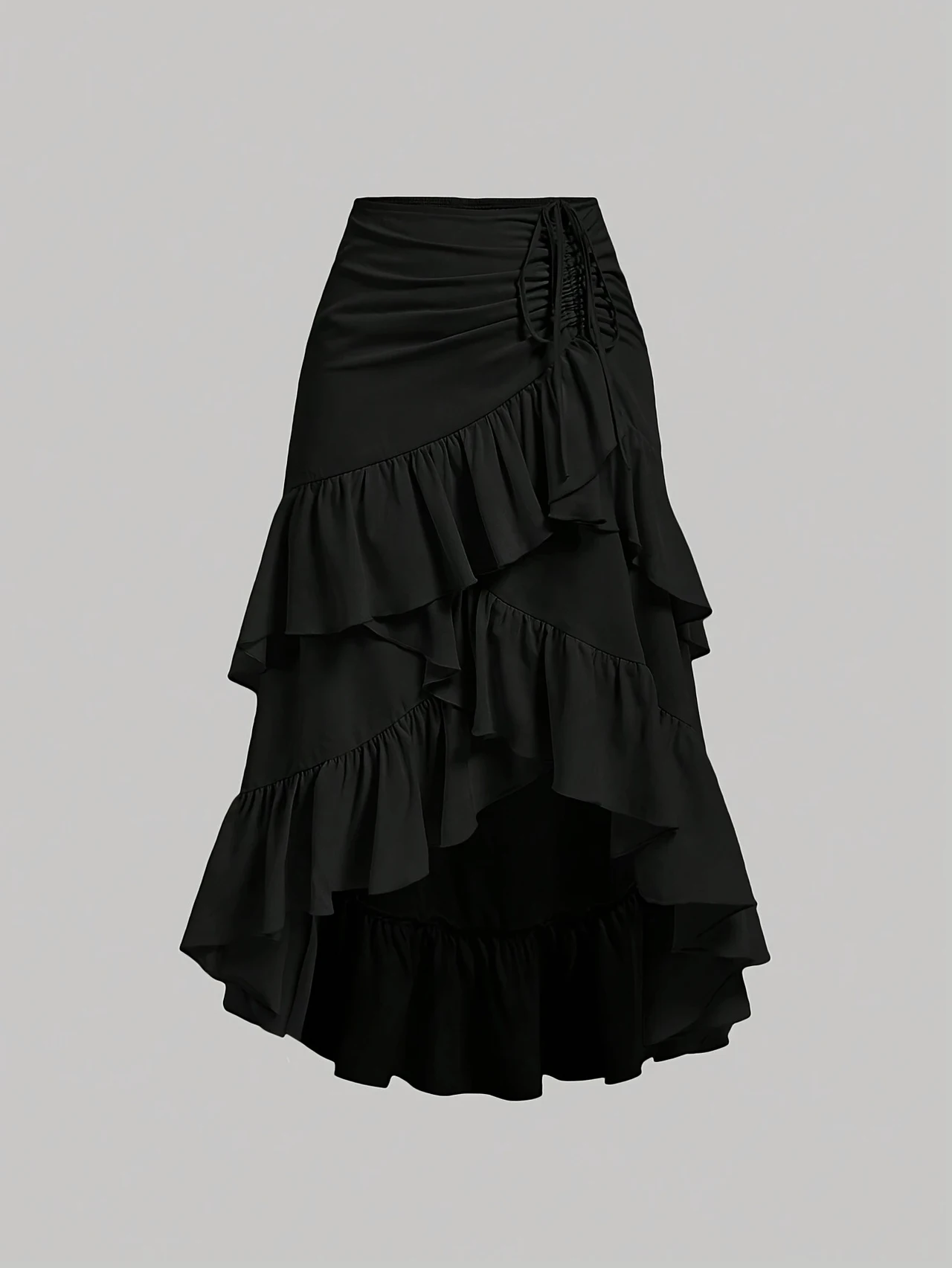 Sweet High-waisted Slimming Ruffled Hem Skirt For Women - Black