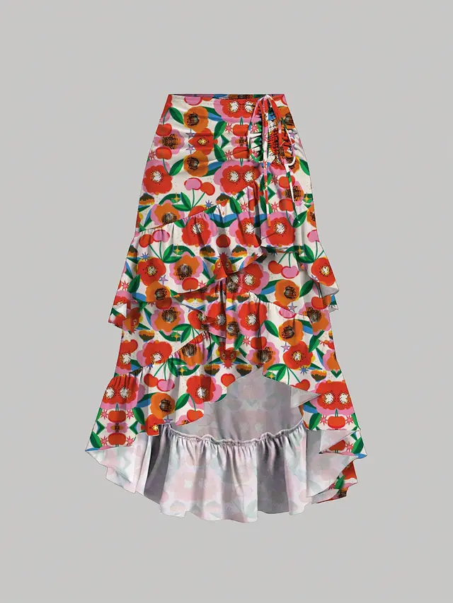 Sweet High waisted Slimming Ruffled Hem Skirt For Women Mixed Color - Shop at LoveMi