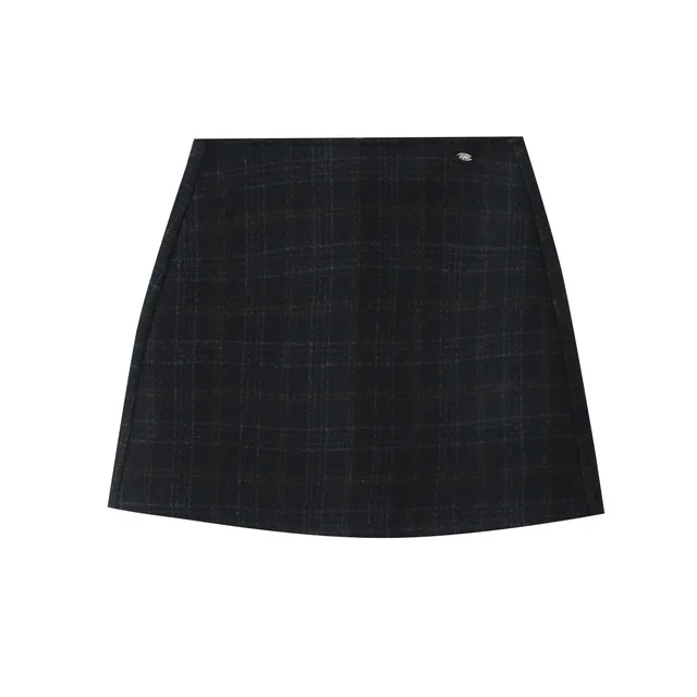 Korean Retro Plaid Women's Autumn High waist Design Skirt Dark Blue With Plaid - Shop at LoveMi